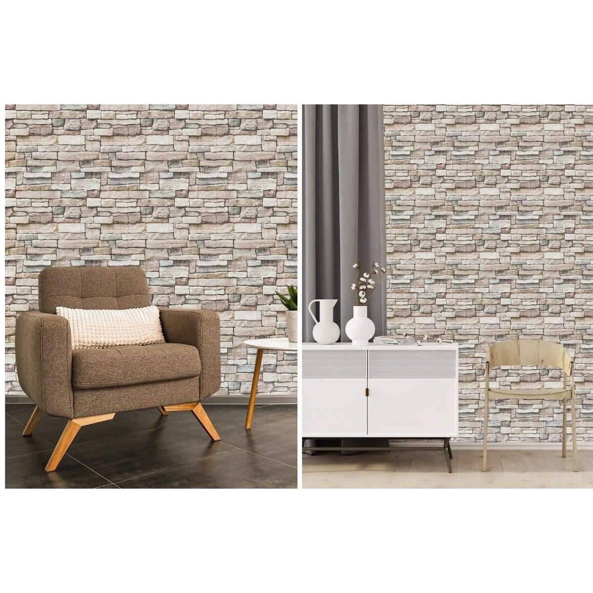 Tapet Autocolant 3D, Placi Autoadezive Model Piatra, PVC Impermeabil, Izolatie Fonica si Termica, Set 10 Bucati, 70 x 77 cm, Grosime 2.5 mm, Suprafata 5.3 mp, Crem