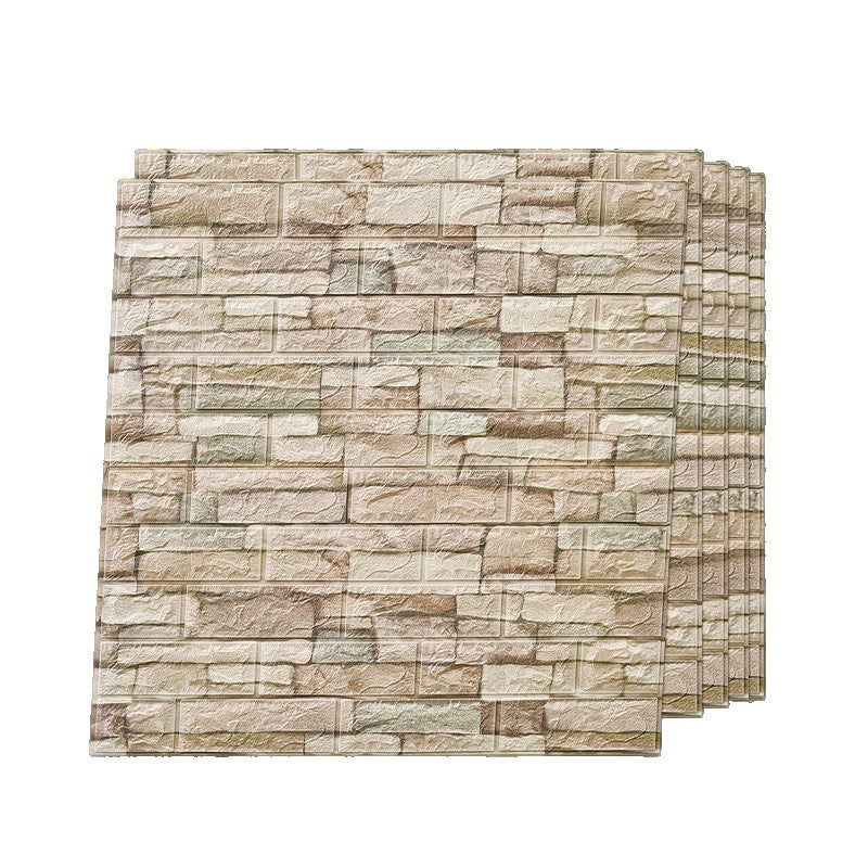 Tapet Autocolant 3D, Placi Autoadezive Model Piatra, PVC Impermeabil, Izolatie Fonica si Termica, Set 10 Bucati, 70 x 77 cm, Grosime 2.5 mm, Suprafata 5.3 mp, Crem