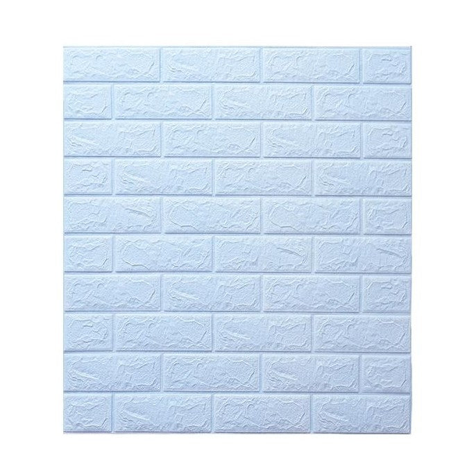 Set 10 Placi Tapet 3D Autoadeziv, Model Caramida, Impermeabil si Termoizolant, PVC, 70 x 77 cm, Grosime 3.5 mm, Suprafata 5.3 mp, Albastru Deschis