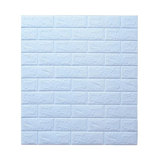 Set 10 Placi Tapet 3D Autoadeziv, Model Caramida, Impermeabil si Termoizolant, PVC, 70 x 77 cm, Grosime 3.5 mm, Suprafata 5.3 mp, Albastru Deschis