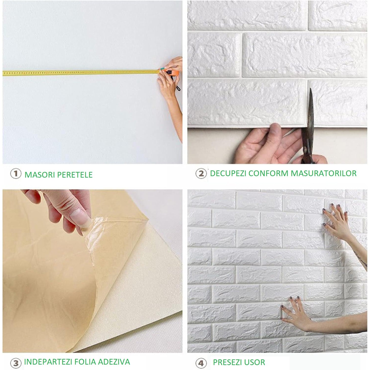 Tapet 3D Autoadeziv, Panouri Decorative Perete, Model Caramida, Impermeabil si Izolant Fonic, Material PVC, 70 x 77 cm, 3.5 mm Grosime, Set 10 Bucati, 5.3 mp, Gri