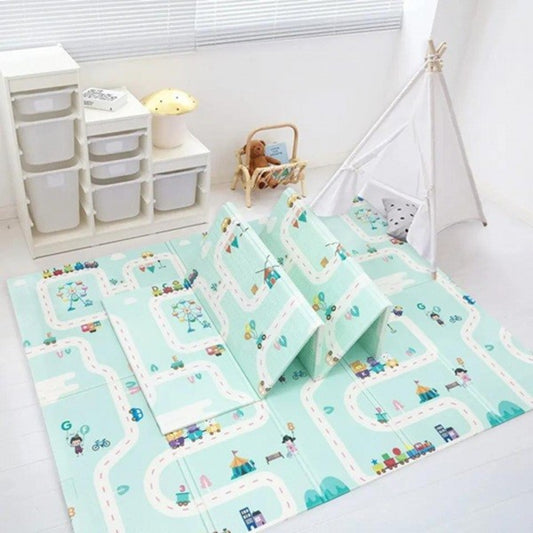 Covoras de Joaca pentru Copii si Bebelusi, Pliabil cu 2 Fete Drum si Safari, Termoizolant, Impermeabil si Antiderapant, Material XPE si PE, 150 x 200 x 1 cm, Multicolor