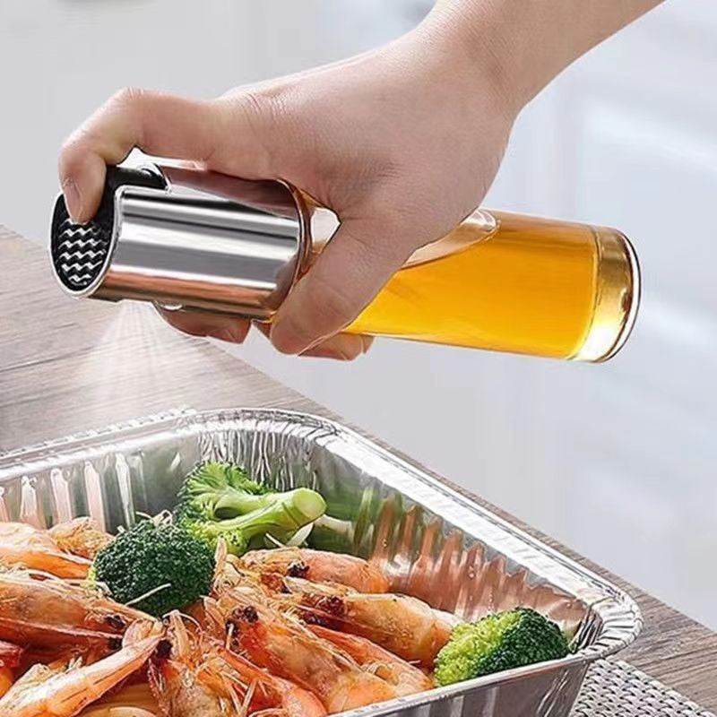 Pulverizator Ulei si Otet, Dozator Reincarcabil pentru Gatit, Spray Fin, Sticla si Otel Inoxidabil, 100 ml, Argintiu, 18.3 x 4.3 cm