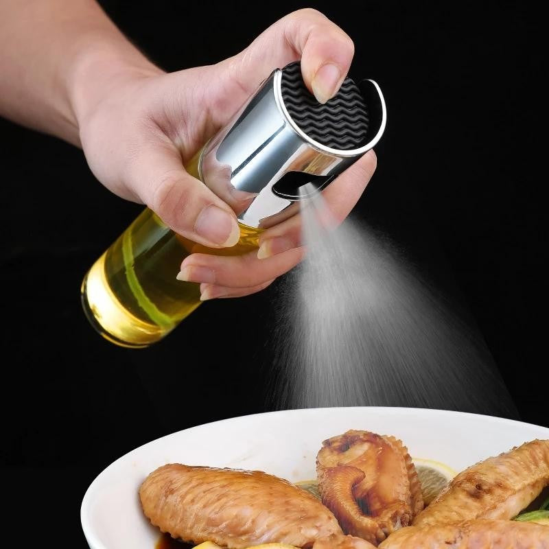 Pulverizator Ulei si Otet, Dozator Reincarcabil pentru Gatit, Spray Fin, Sticla si Otel Inoxidabil, 100 ml, Argintiu, 18.3 x 4.3 cm