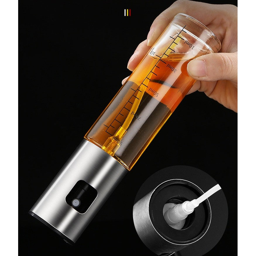 Pulverizator Ulei si Otet, Dozator Reincarcabil pentru Gatit Sanatos, Recipient din Sticla si Inox, Capac Auriu, 100 ml, 18.3 x 4.3 cm