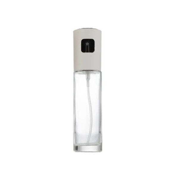Pulverizator Ulei si Otet, Dozator Reincarcabil pentru Gatit si Salate, Recipient din Sticla cu Masura, Capac Mat, 100 ml, 18.3 x 4.3 cm, Alb