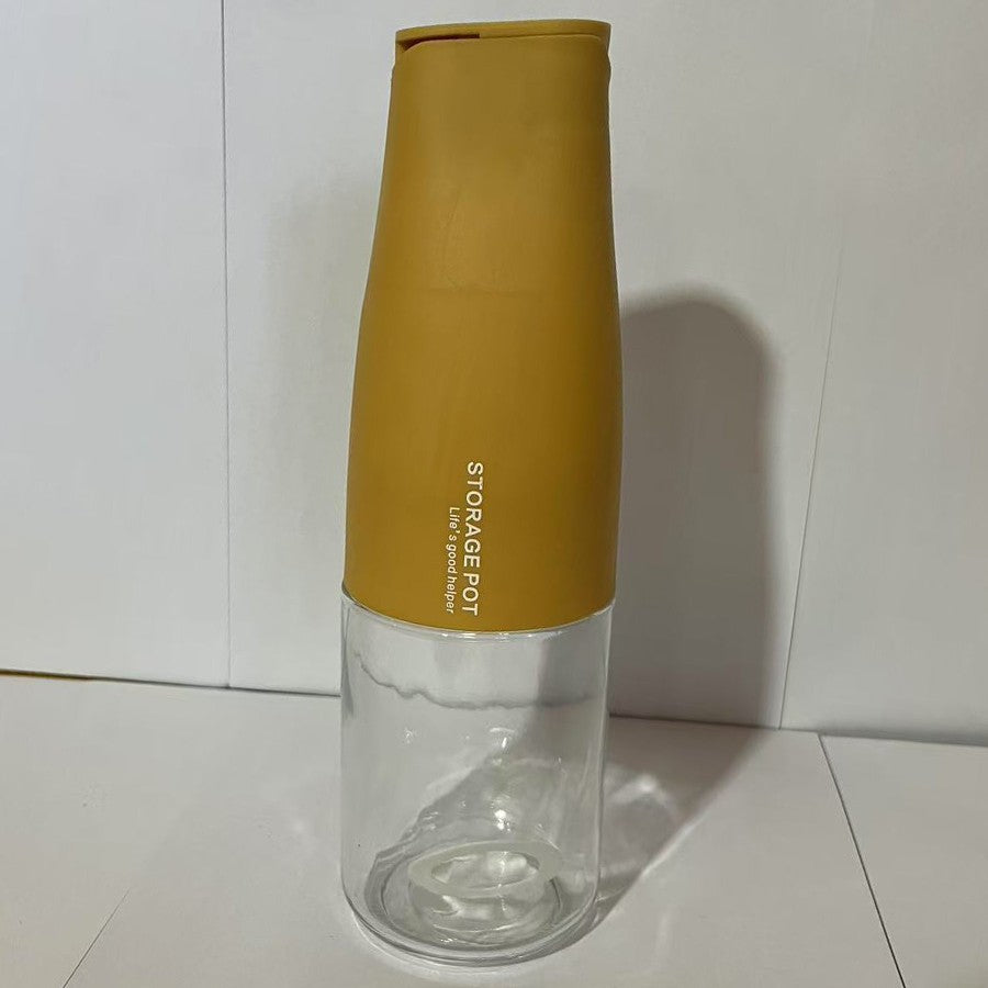 Sticla de Ulei cu Deschidere Automata, Dispenser pentru Lichide de Bucatarie, Recipient din Sticla si Plastic, 550 ml, Galbena