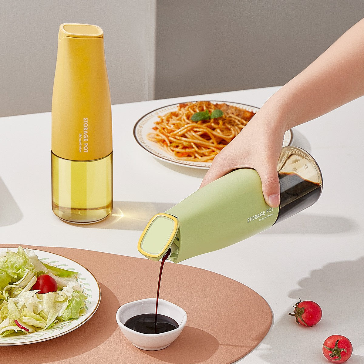 Sticla de Ulei cu Inchidere Automata, Dispenser pentru Lichide de Bucatarie, Recipient din Sticla si Plastic, 550 ml, 23.7 x 7.25 cm, Verde