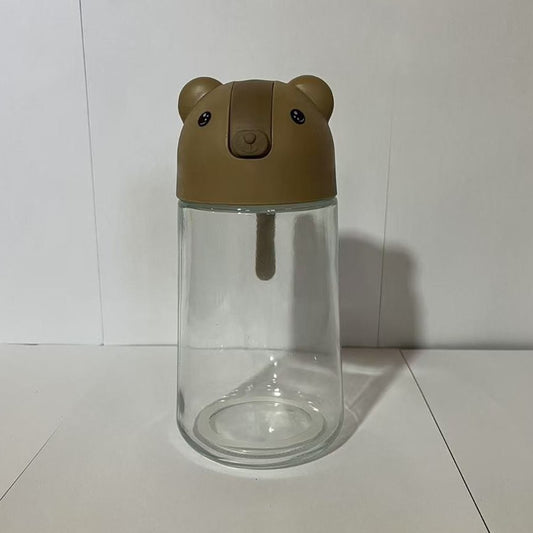 Sticla pentru Ulei si Otet, Model Ursulet, Recipient din Sticla cu Inchidere si Deschidere Automata, Anti-Scurgere, Gura Larga de Umplere, 630 ml, Maro