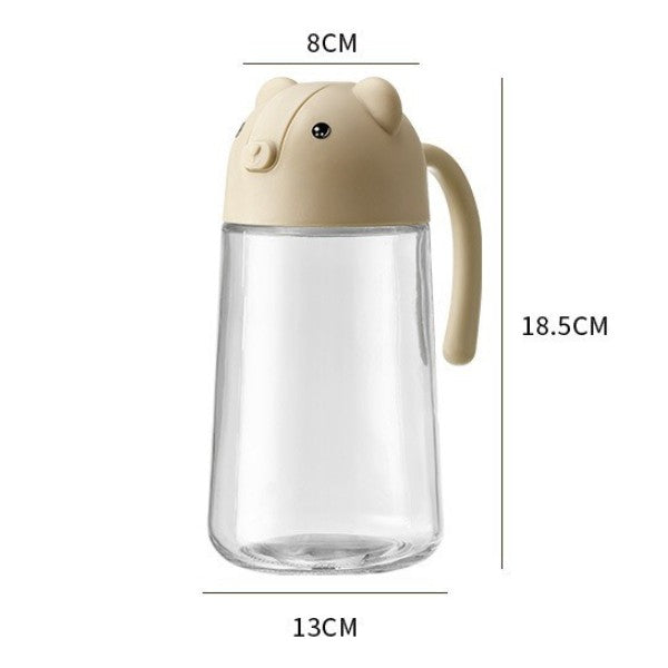 Recipient Ulei si Lichide de Bucatarie, Model Ursulet cu Deschidere Automata, Sticla si Plastic, 630 ml, Bej
