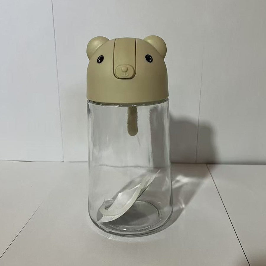 Recipient Ulei si Lichide de Bucatarie, Model Ursulet cu Deschidere Automata, Sticla si Plastic, 630 ml, Bej