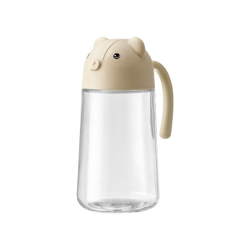 Recipient Ulei si Lichide de Bucatarie, Model Ursulet cu Deschidere Automata, Sticla si Plastic, 630 ml, Bej