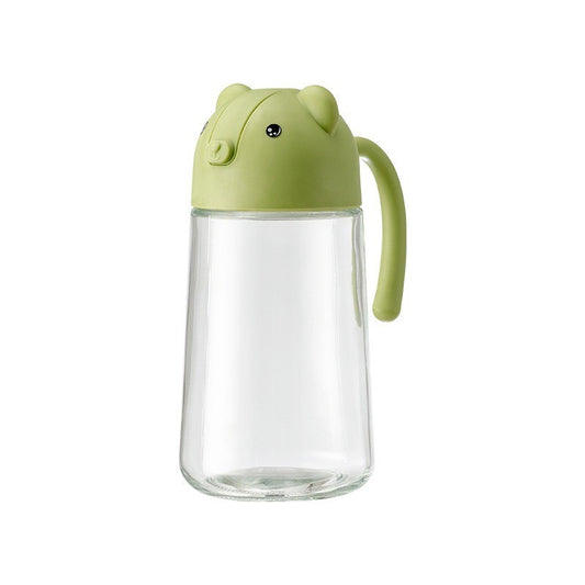 Recipient Ulei si Lichide de Bucatarie, Dozator cu Inchidere si Deschidere Automata, Model Ursulet, Sticla Rezistenta, 630 ml, Verde