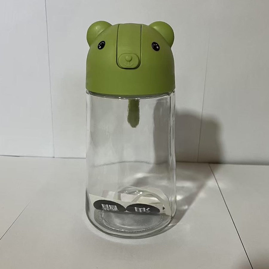 Recipient Ulei si Lichide de Bucatarie, Dozator cu Inchidere si Deschidere Automata, Model Ursulet, Sticla Rezistenta, 630 ml, Verde
