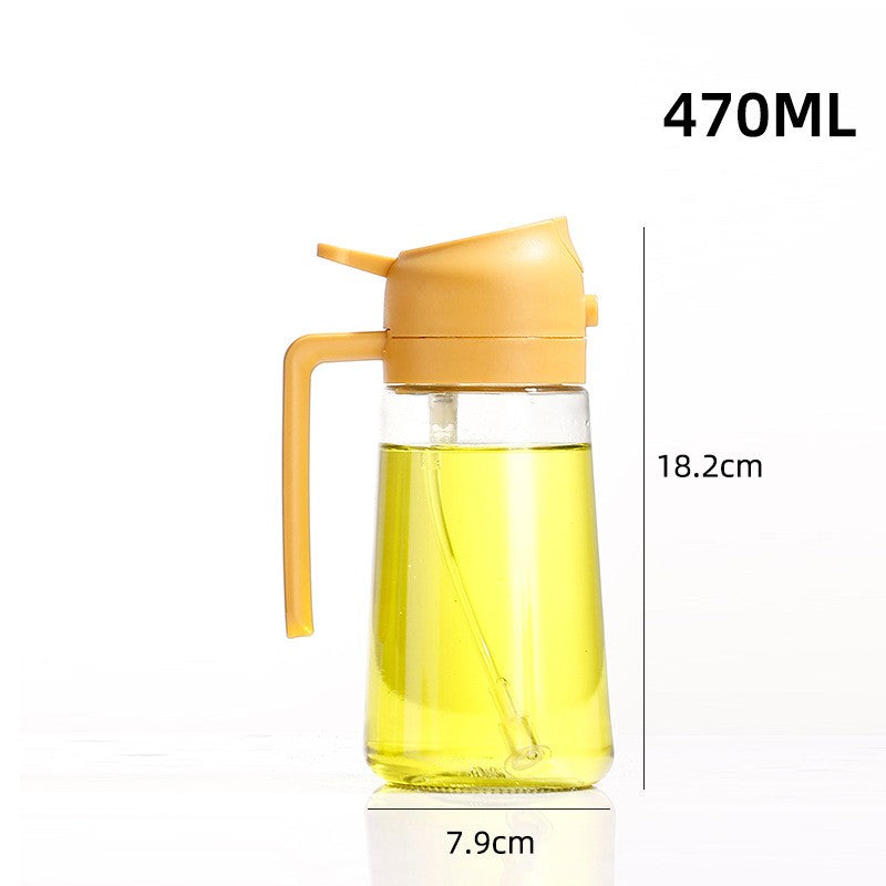 Recipient Ulei 2 In 1 Cu Functie Dubla Spray Si Turnare, Dozator Pulverizator Pentru Gatit Si Salate, Sticla Rezistenta Fara Scurgere, 470 ml, Galben