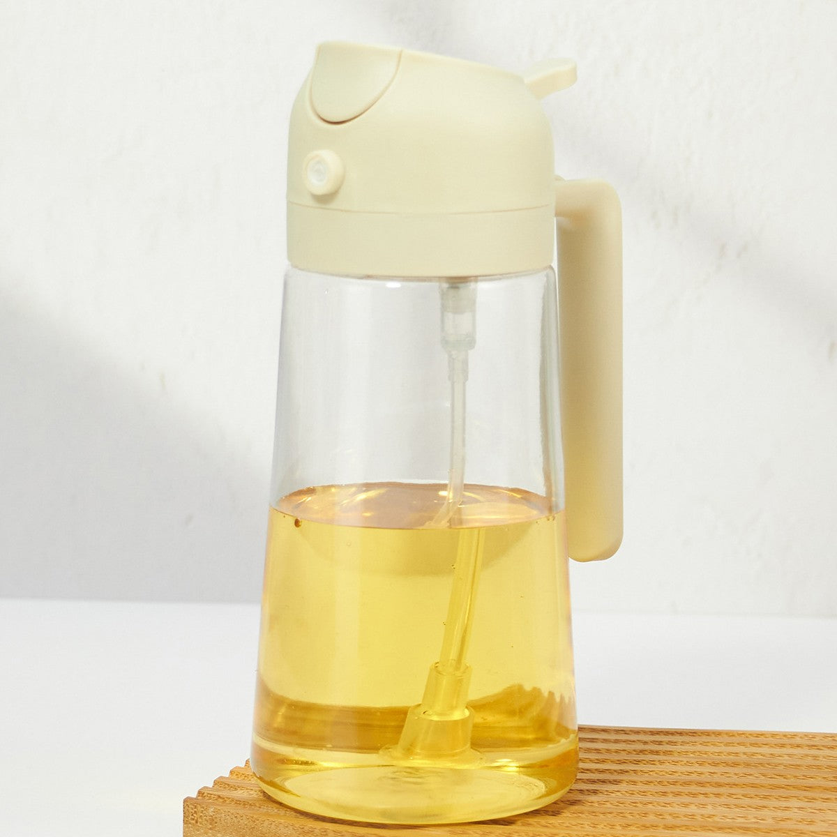 Recipient Ulei 2 in 1, Functie Spray si Turnare, Dozator Anti-Scurgere pentru Gatit si Salate, Sticla si Plastic, 470 ml, Alb