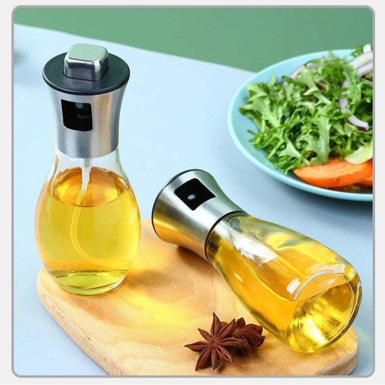 Pulverizator Ulei si Otet, Spray pentru Gatit si Gratar, Dispozitiv Etans cu Gura Larga, Sticla si Plastic, 200 ml, Gri