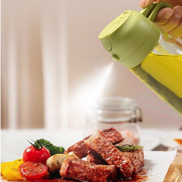 Recipient Ulei 2 In 1, Pulverizator Spray Si Turnare Controlata, Dozator Din Sticla Fara Scurgere, 470 ml, Verde