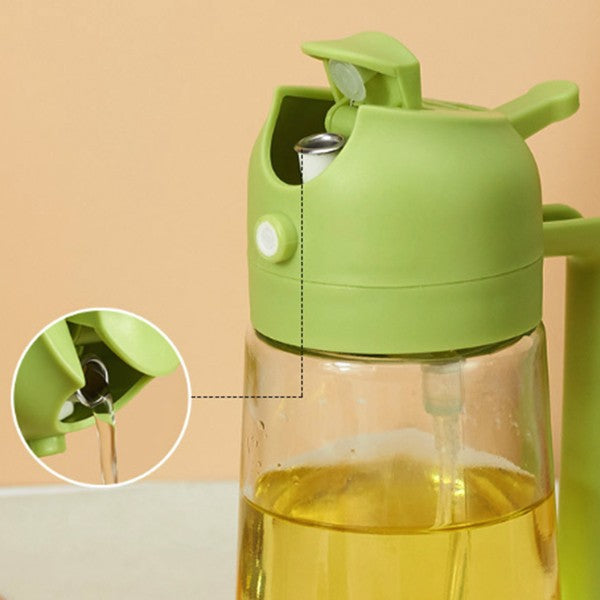 Recipient Ulei 2 In 1, Pulverizator Spray Si Turnare Controlata, Dozator Din Sticla Fara Scurgere, 470 ml, Verde