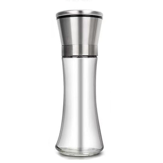 Rasnita Manuala pentru Piper, Sare si Cafea, Mecanism de Macinare Reglabil, Sticla si Otel Inoxidabil, 19.5 x 6.4 cm, Volum 200 ml, Argintiu Transparent