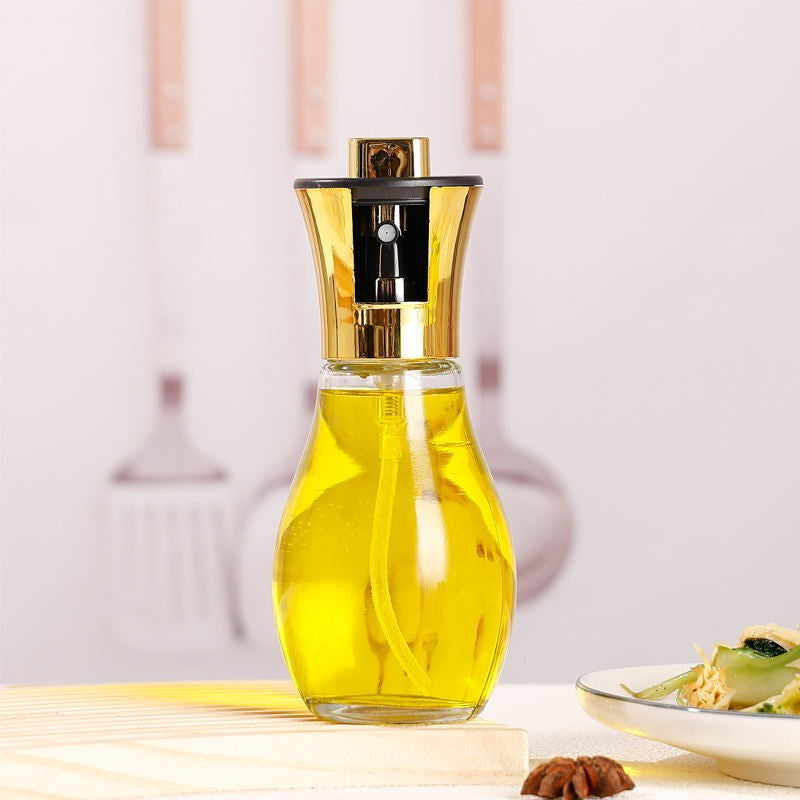 Pulverizator Ulei si Otet pentru Gatit, Spray de Bucatarie cu Sistem Anti-Picurare, Recipient din Sticla si Plastic, 200 ml, 16.7 x 5.2 cm, Gold