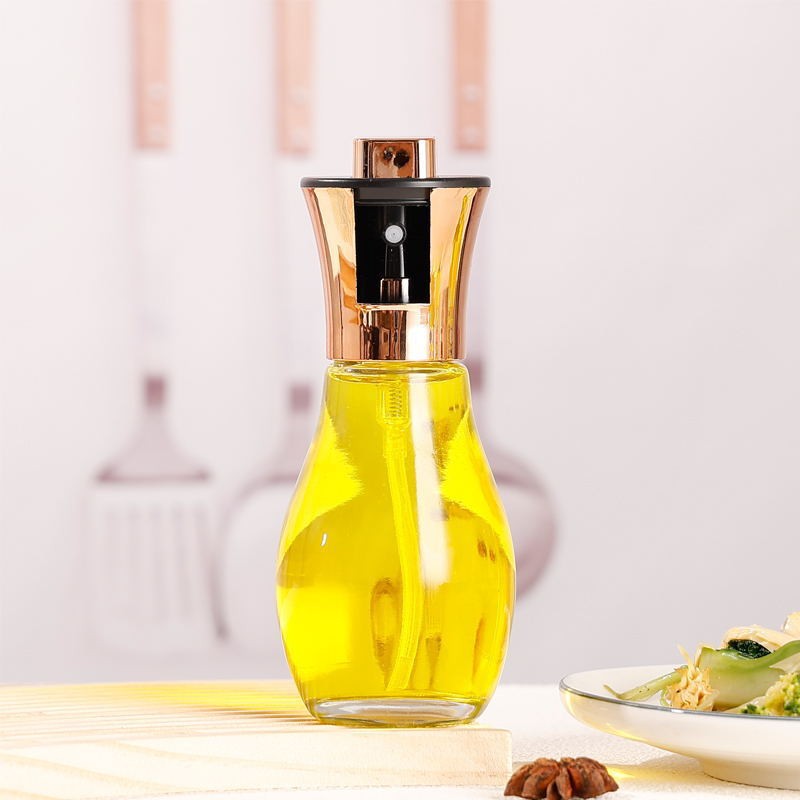 Pulverizator Ulei si Otet pentru Gatit, Spray de Bucatarie cu Inchidere Automata si Gura Larga, Sticla Rezistenta, 200 ml, 16.7 x 5.2 cm, Roz Gold