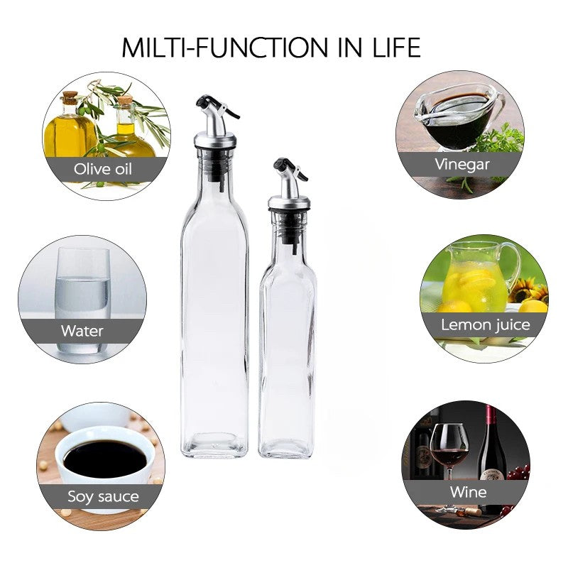 Sticla pentru Ulei si Otet, Dozator cu Capac din Inox si Sistem Anti-Picurare, Recipient pentru Sosuri sau Vin, Sticla Transparenta, 150 ml, 19.5 x 4.8 cm