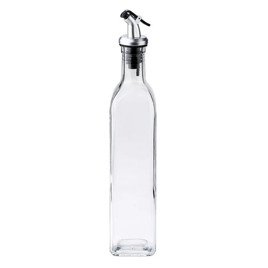 Sticla Ulei si Otet, Recipient pentru Lichide de Bucatarie, Capac Dozator Inox cu Sistem Anti-Picurare, Sticla Transparenta, 500 ml, 30 x 6 cm