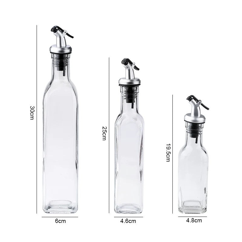 Sticla Ulei si Otet, Recipient pentru Lichide de Bucatarie, Capac Dozator Inox cu Sistem Anti-Picurare, Sticla Transparenta, 500 ml, 30 x 6 cm