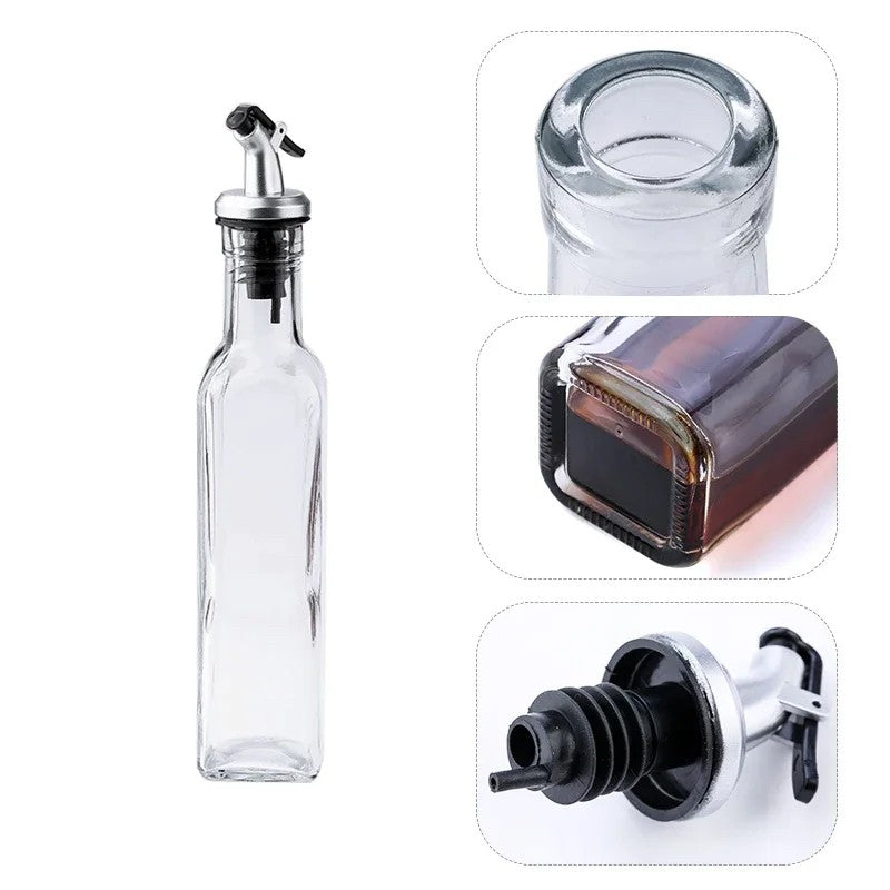Sticla Ulei si Otet, Recipient pentru Lichide de Bucatarie, Capac Dozator Inox cu Sistem Anti-Picurare, Sticla Transparenta, 500 ml, 30 x 6 cm