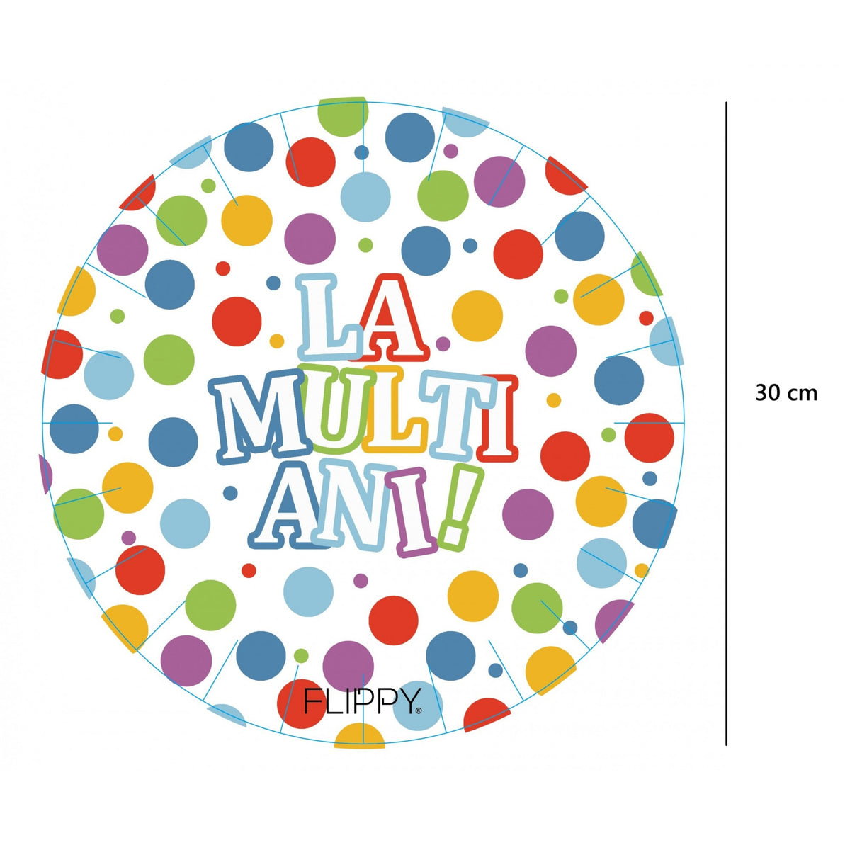 Set Farfurii de Unica Folosinta Aniversare, Mesaj La Multi Ani si Buline, Carton Laminat, Multicolor, 30 cm, 6 Bucati