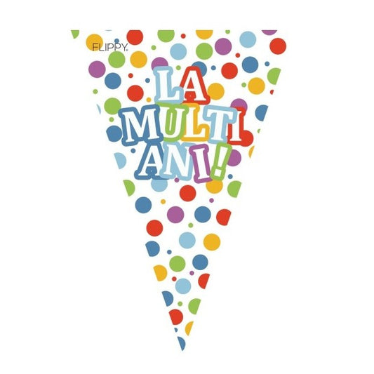 Set 10 Stegulete Tip Banner, Colectia La Multi Ani, Decoratiune Aniversara, Hartie Cretata, 270 cm, Multicolor