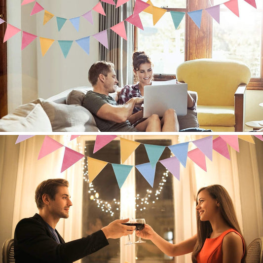 Set 10 Stegulete Tip Banner, Colectia La Multi Ani, Decoratiune Aniversara, Hartie Cretata, 270 cm, Multicolor