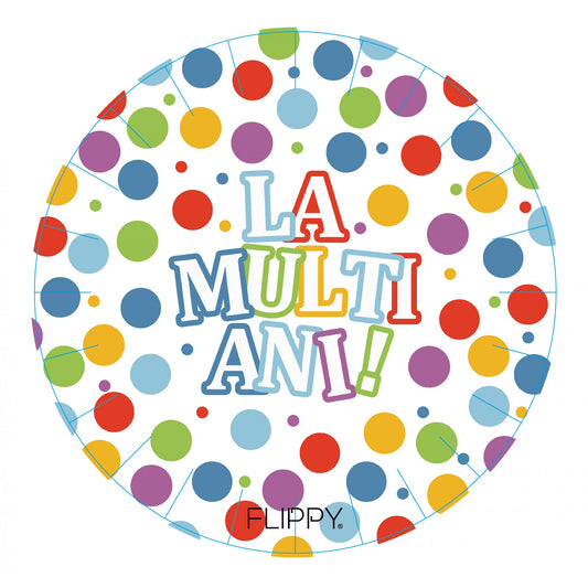Set Farfurii de Unica Folosinta, Design Aniversar La Multi Ani cu Buline, Carton Laminat Rezistent, Multicolor, 23 cm, 6 Bucati
