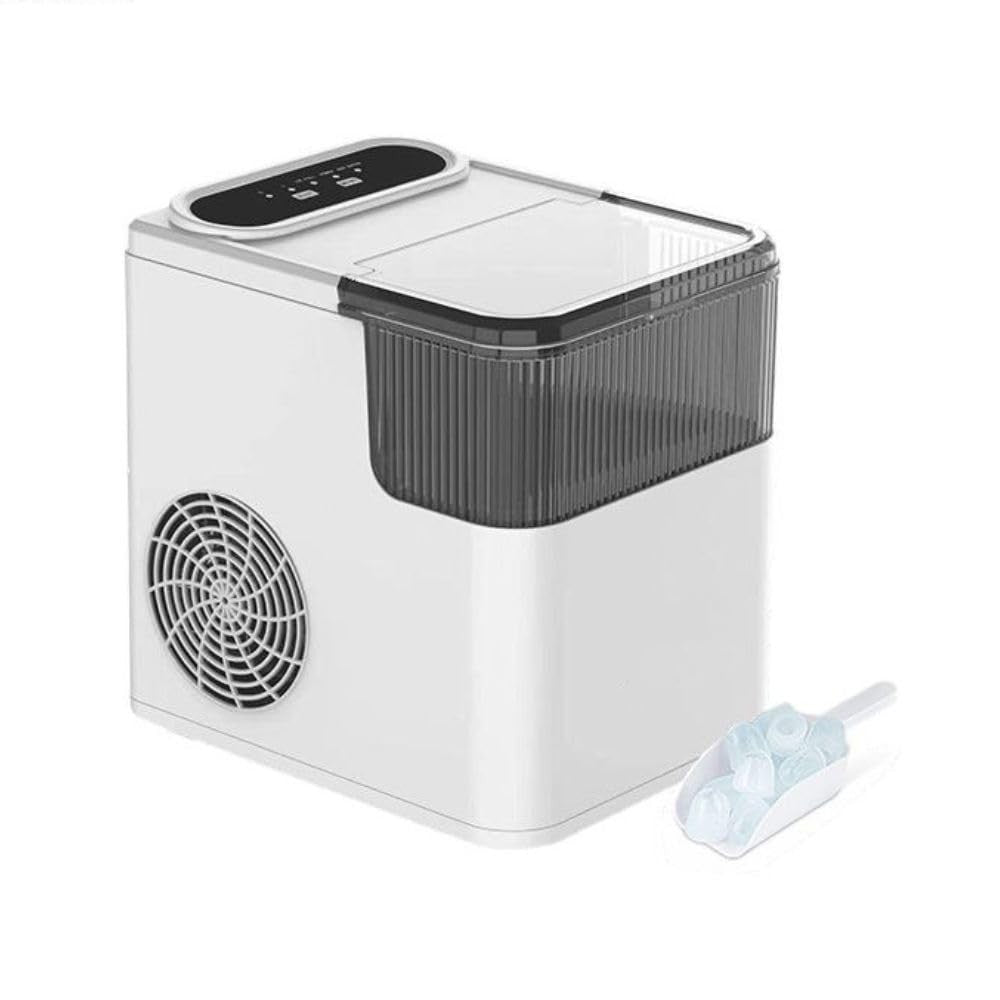 Mașină de Făcut Gheață Portabilă, Capacitate 12 kg/24h, Producție Rapidă, 2 Dimensiuni Cuburi, Oprire Automată, 165W, ABS, 39 x 23 x 28 cm, Alb, 500 g