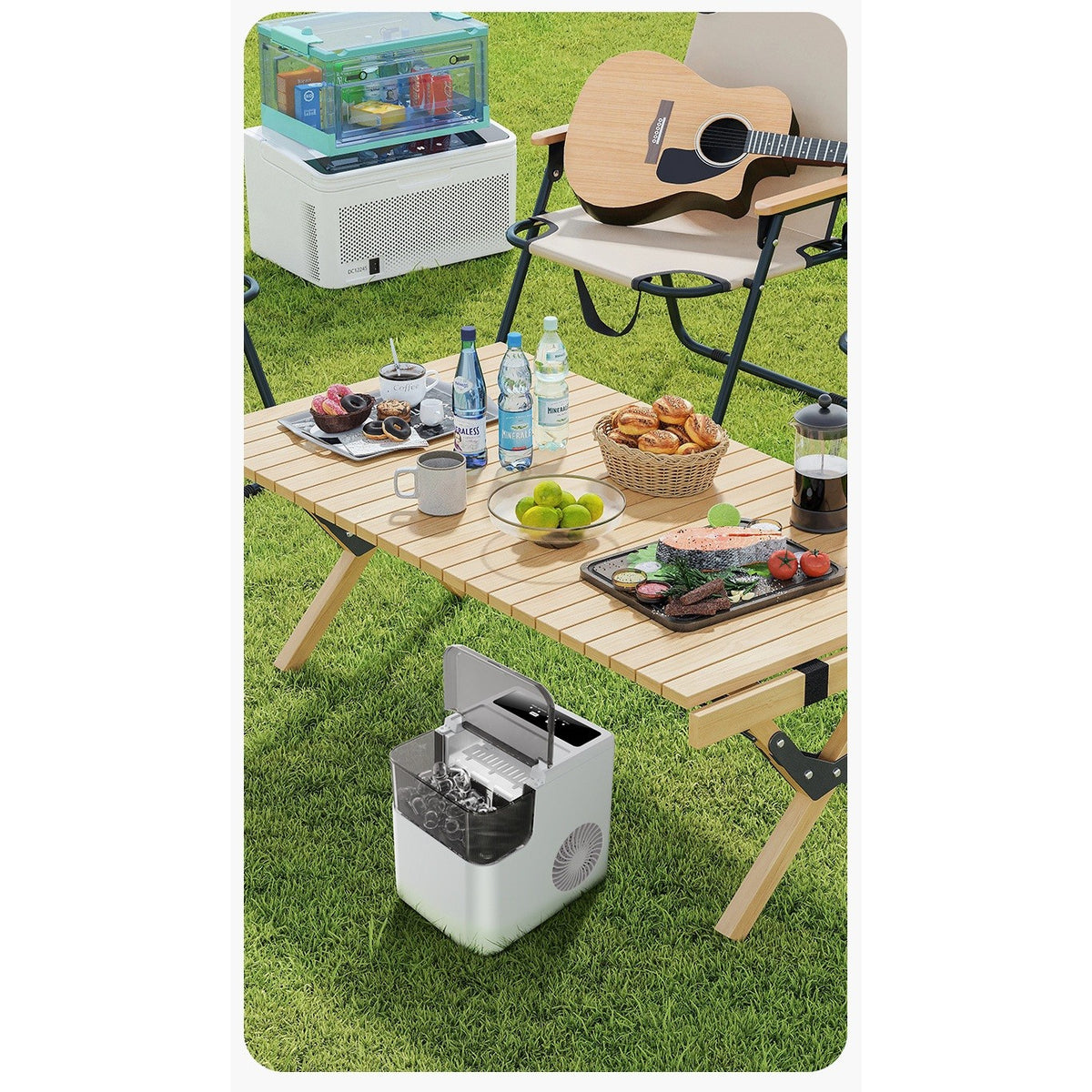 Mașină de Făcut Gheață Portabilă, Capacitate 12 kg/24h, Producție Rapidă, 2 Dimensiuni Cuburi, Oprire Automată, 165W, ABS, 39 x 23 x 28 cm, Alb, 500 g