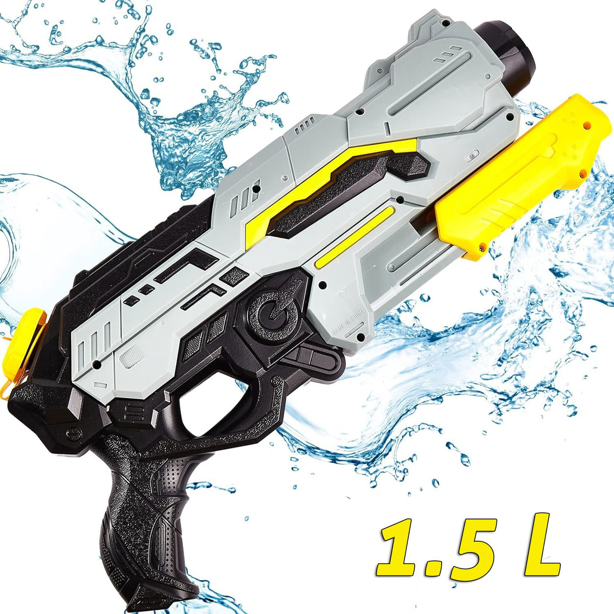 Pistol cu Apa de Inalta Presiune pentru Copii, Jucarie Blaster cu Jet Puternic si Rezervor Mare, Plastic Rezistent, 1.5 L, 43 x 20 x 4 cm, Negru/Gri