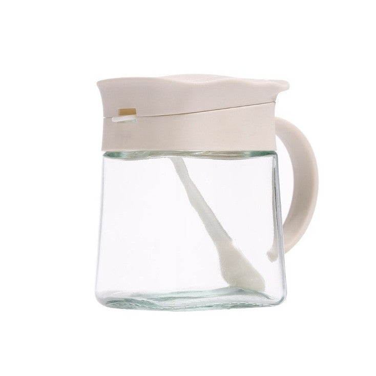 Recipient Condimente cu Mâner și Linguriță, Borcan pentru Depozitare Sare sau Piper, Capac Ondulat, Sticlă, 180 ml, 11.3 x 8.2 cm, Alb