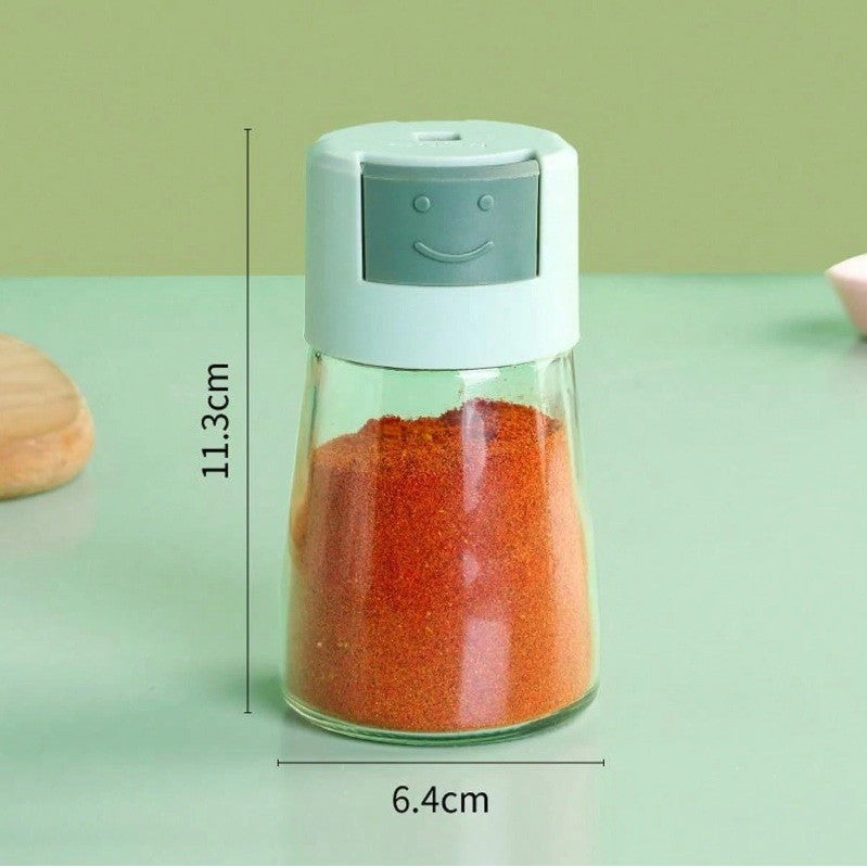 Dozator Condimente cu Buton pentru Dozare Precisa 5g, Recipient din Sticla Rezistent la Umiditate, 180 ml, 11.3 x 6.4 cm, Verde