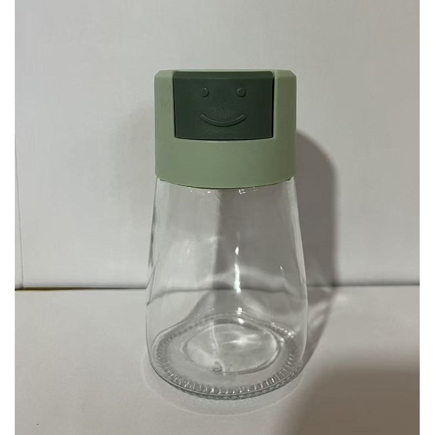 Dozator Condimente cu Buton pentru Dozare Precisa 5g, Recipient din Sticla Rezistent la Umiditate, 180 ml, 11.3 x 6.4 cm, Verde