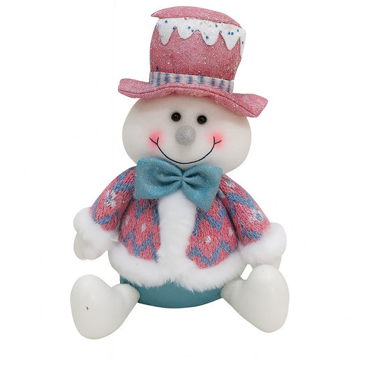 Figurina de Craciun Om de Zapada, Decoratiune de Iarna cu Palarie si Detalii Textile Pastelate, Multicolor, 26 x 20 x 12 cm