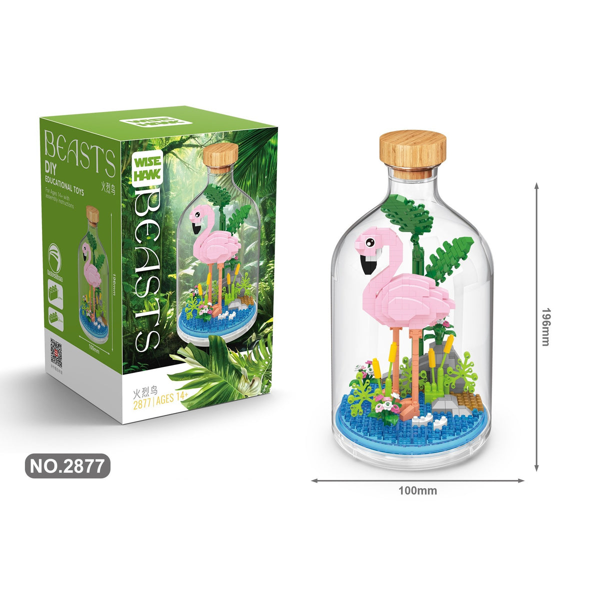 Set De Construit Flamingo, Model Pixel Art Decorativ, Plastic, 485 Piese, Multicolor, 10 x 19.6 cm