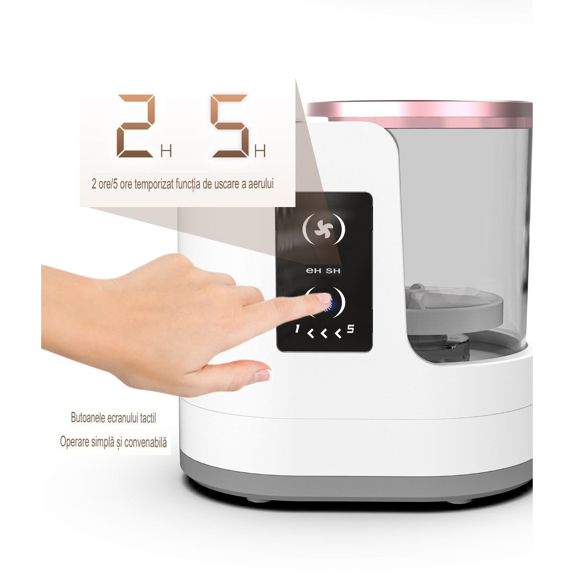 Dispozitiv Curatare si Uscare Pensule Machiaj, Functie Bidirectionala 850 RPM, Portabil, Alimentare USB 5V, ABS si Silicon, 17.3 x 12.1 x 17.5 cm, Alb