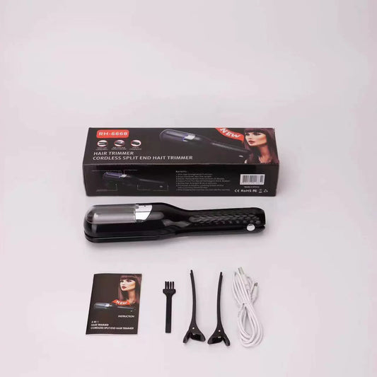 Aparat pentru Repararea Vârfurilor Despicate, Tehnologie cu Ioni Negativi, Dispozitiv 2 în 1 pentru Tundere și Netezire, Reîncărcabil USB, ABS și PC, Baterie 500 mAh, 24.8 x 5.3 x 5 cm, Negru