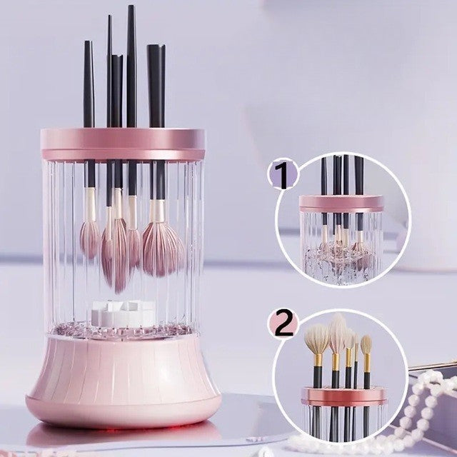 Dispozitiv Portabil de Curățare Pensule Machiaj, Tehnologie Sonice 7000 RPM, Alimentare USB Type-C 5V, Material ABS, Roz/Transparent