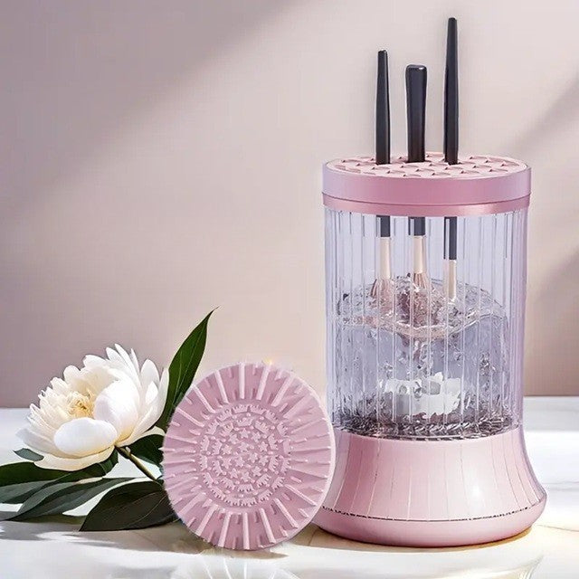 Dispozitiv Portabil de Curățare Pensule Machiaj, Tehnologie Sonice 7000 RPM, Alimentare USB Type-C 5V, Material ABS, Roz/Transparent