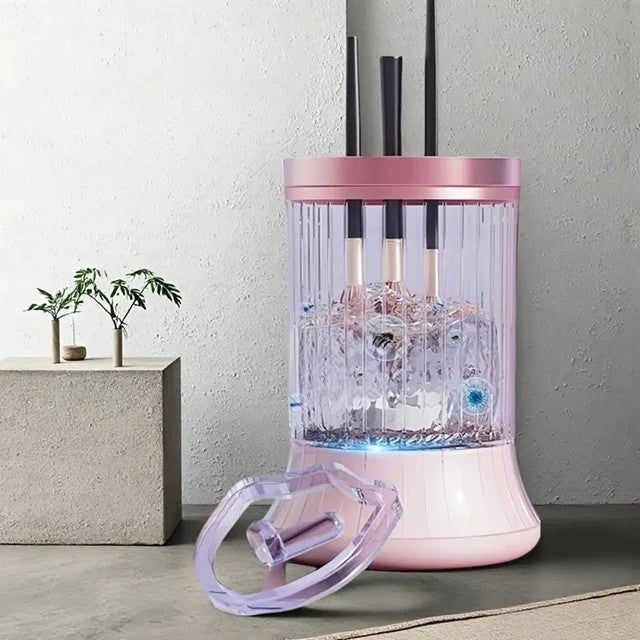 Dispozitiv Portabil de Curățare Pensule Machiaj, Tehnologie Sonice 7000 RPM, Alimentare USB Type-C 5V, Material ABS, Roz/Transparent