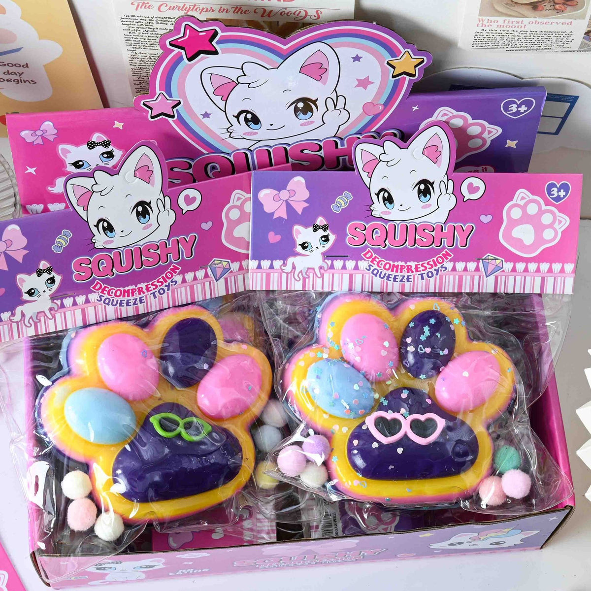 Jucarie Antistres Squishy, Model Labuta de Pisica Cat Paw, Revenire Lenta, Material TPR Moale, 12.5x10.5 cm, 220 g, Multicolor