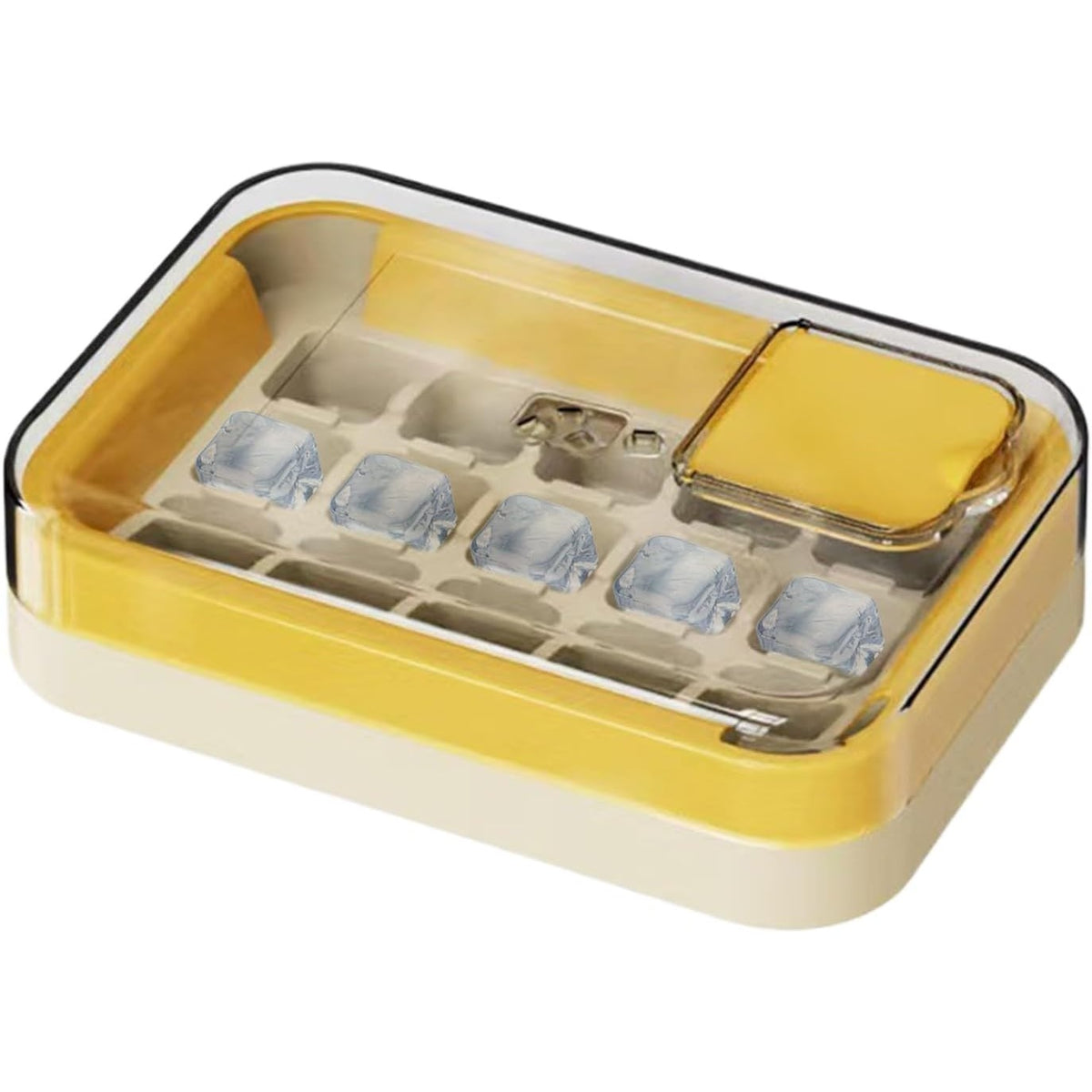 Cutie Cuburi de Gheață cu Sistem de Presare, Eliberare Rapidă fără Contact, Capac de Umplere Igienic, PET și TPU, 1 L, 15 Cuburi, Galben