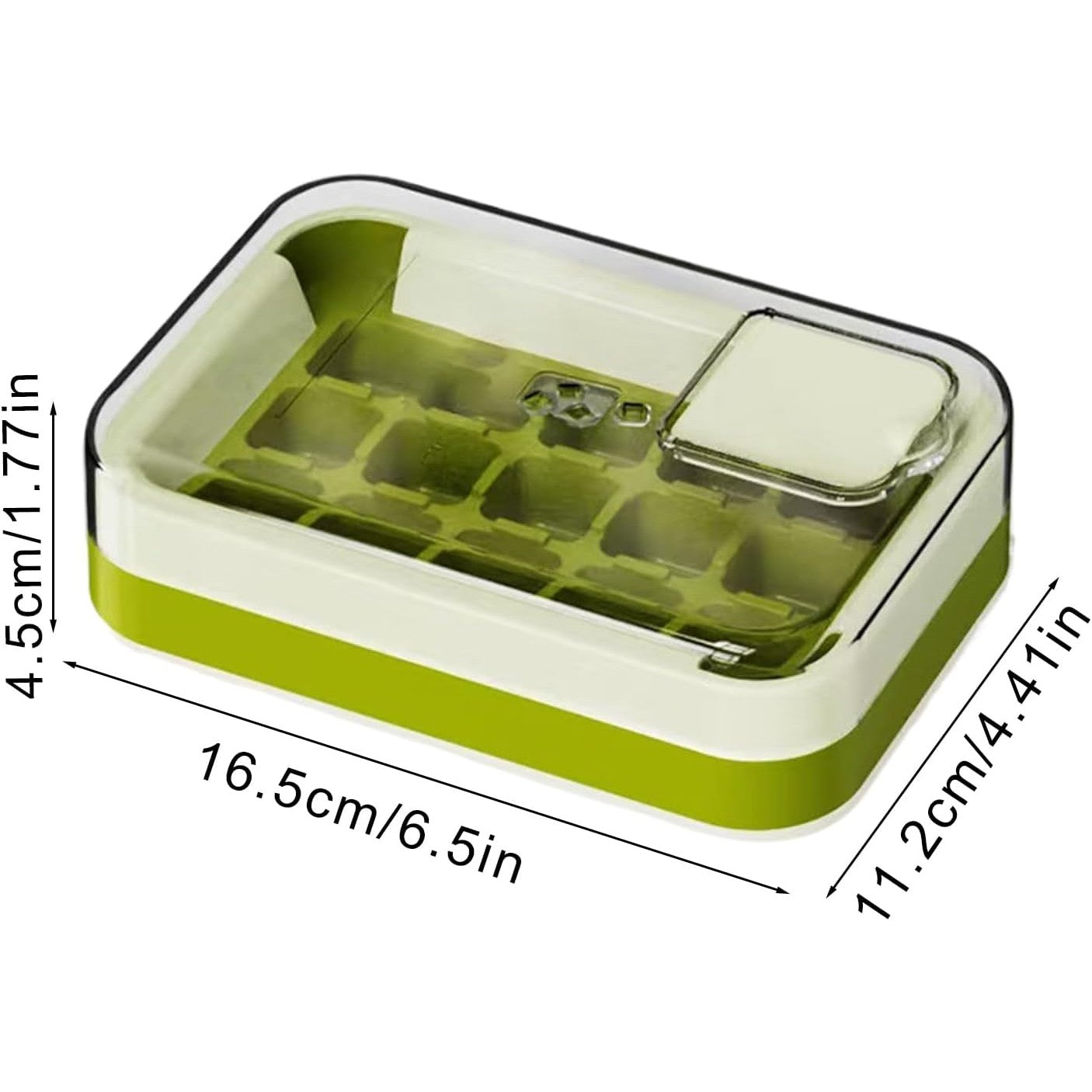 Cutie Cuburi De Gheata Cu Sistem De Presare Si Eliberare Rapida, Forma Pentru 15 Cuburi Cu Capac De Umplere, PET/TPU/PP, 1 L, 16.5 x 11.2 x 4.5 cm, Verde